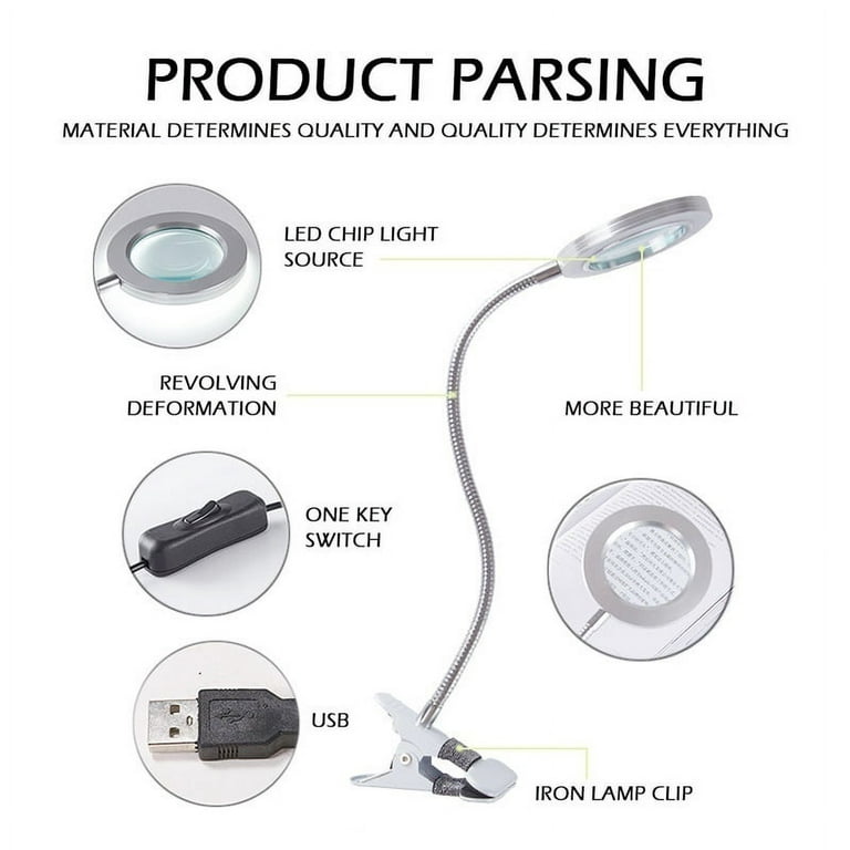 5X Magnifying Glass Led Ring Lamp, Foldable Clip-On Beauty Lamp, Usb Tattoo  Magnifier Lamp With Warm & Cold Light For Tattoo Manicure Eyelashes