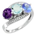 thumbnail image 1 of 14K White Gold Natural Amethyst, Aquamarine & Tanzanite 3 stone Ring Round 6mm Diamond Accent, size 7.5, 1 of 2