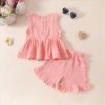 thumbnail image 5 of Toddler Baby Girl Linen Outfit Ruffle Vest Top & Ruffled Shorts Set 12M-3T Toddler Girl Summer Clothes, 5 of 9