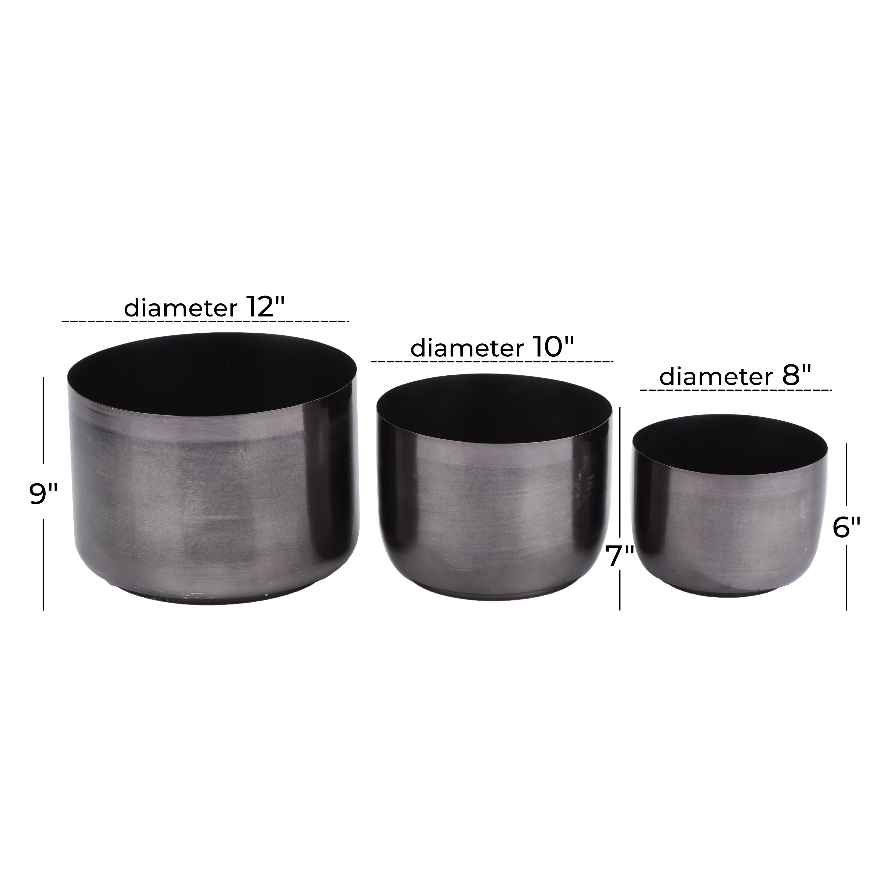 CosmoLiving by Cosmopolitan 9", 7", 6"H Black Metal Planter (3 Count)