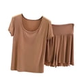 thumbnail image 2 of ylioge Womens 2 Piece Modal-Pajama Sets Casual Lightweight Solid Color Short Sleeve Tops Wide Leg Shorts Soft Loungewear Homewear Pajamas Outfits Set, 2 of 5