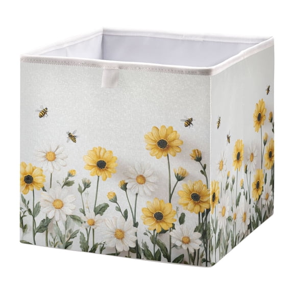 Foldable Fabric Storage Bin Home Cubes Clothing Organizer Bins Large Collapsible Box Basket for Home Organizer Bees Flying with Daisies
