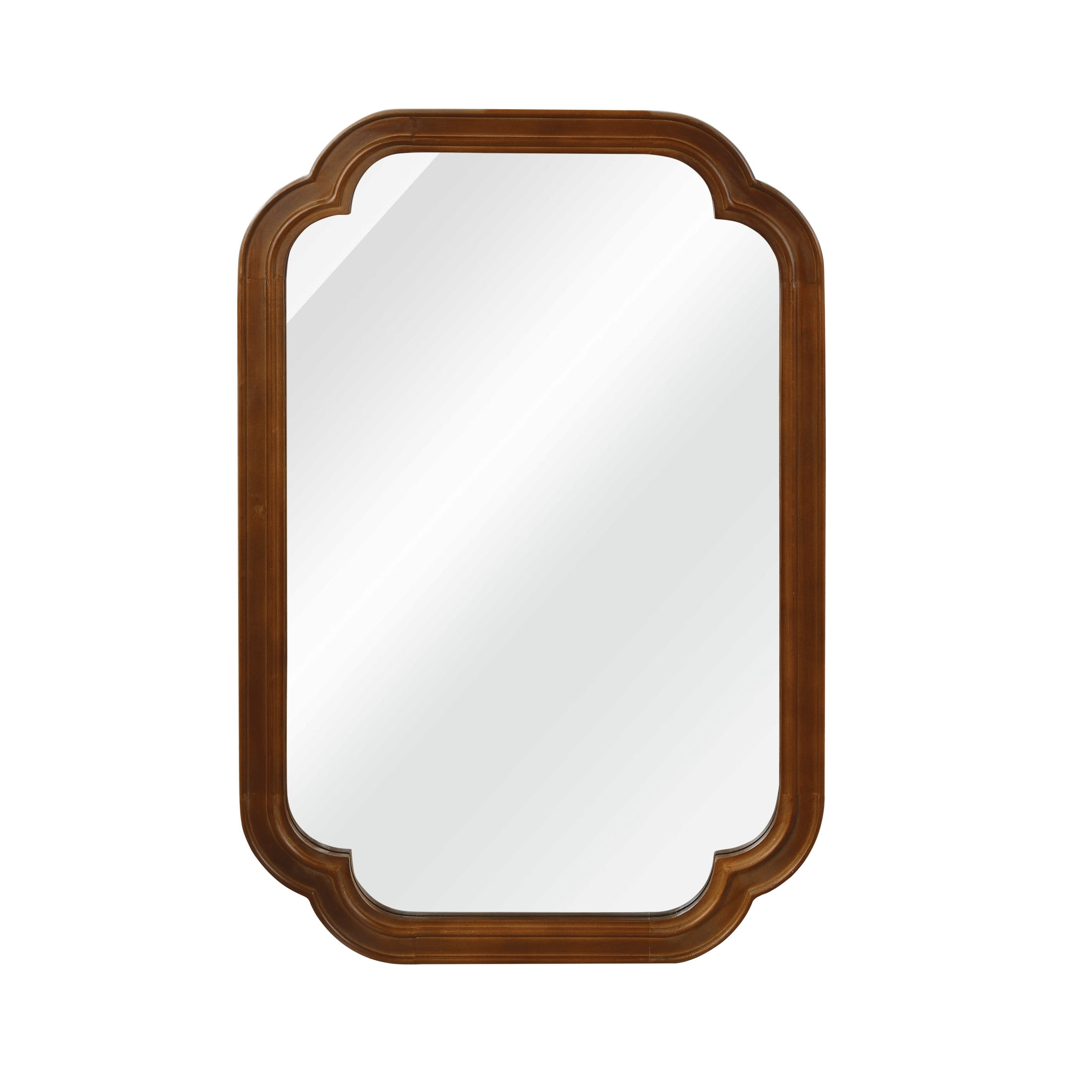 Noble House 20"x30" Rounded Corner Solid Wood Wall Mirror, Decorative Bathroom Rectangle Accent Mirror, Walnut