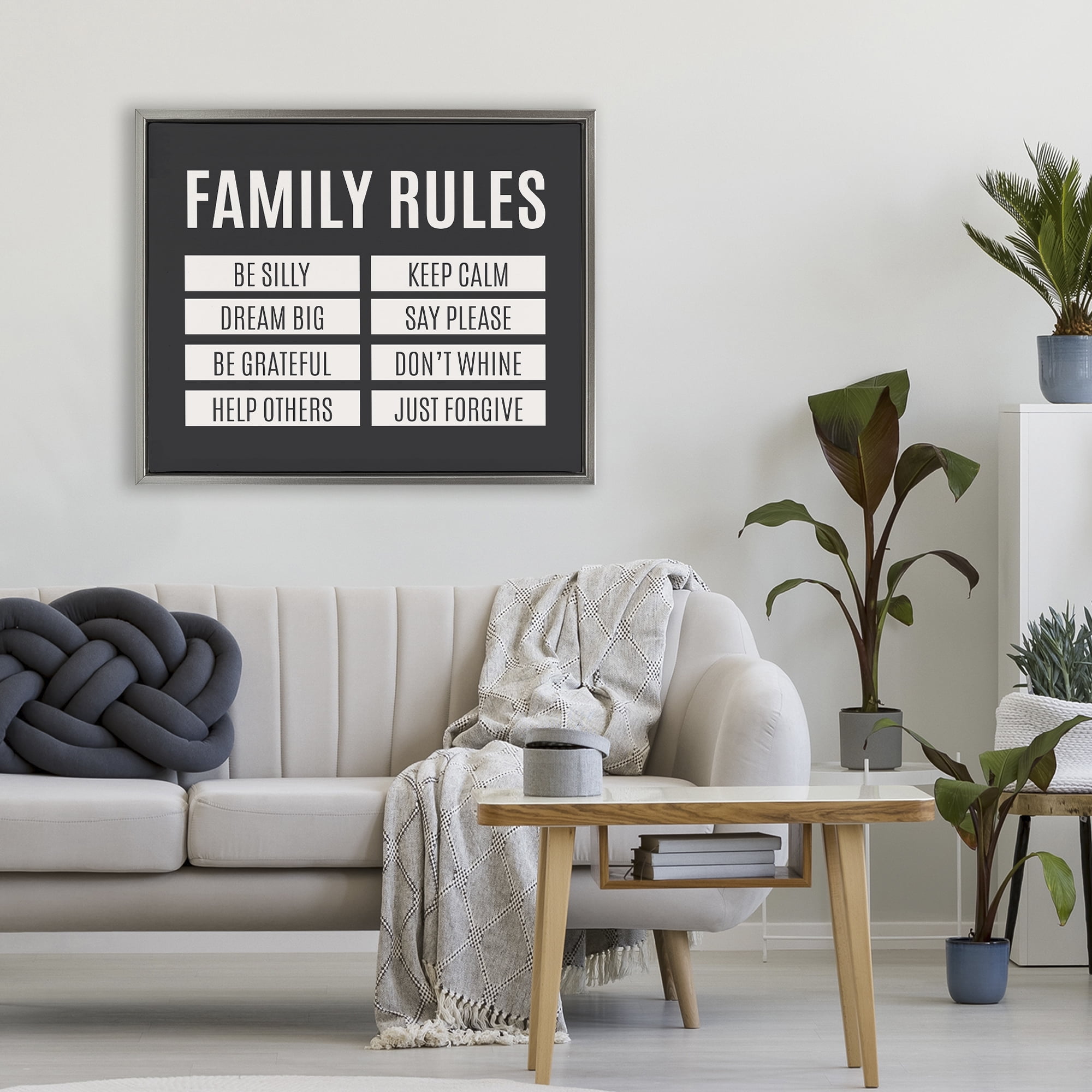 Stupell Industries Family Rules Simple Black Gray Framed Floater Canvas Wall Art, design by SD Graphics Studio