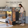 thumbnail image 6 of Afuhokles Low Bunk Bed Twin Over Twin with Bookshelf, 4 Storage Drawers, Charging Station and RGB Lights, Clothing Rack and Shelves, Brown, 6 of 9