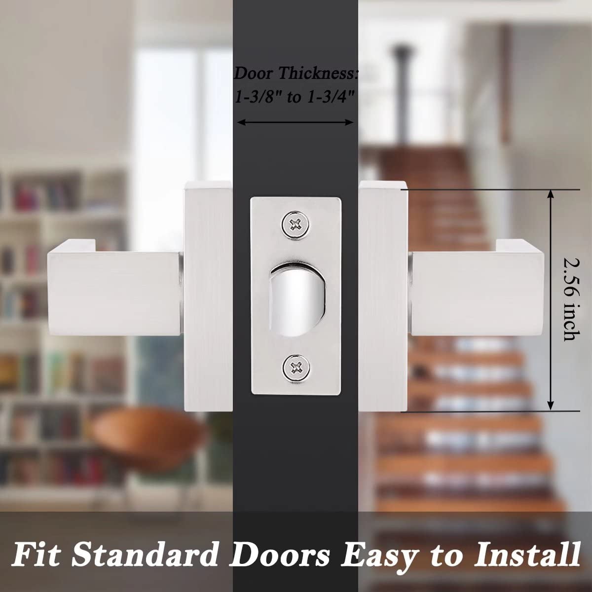 Probrico 10 pack Square Door Lever Door Lock Handle Lockset Keyless Doorknob Passage Knobs Lockset Interior Hallway Passage Closet in Satin Nickel C63