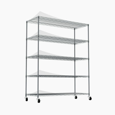 

Homiyad 5-Tier Heavy-Duty Adjustable Shelving and Racking 300 Lbs. Per Wire Shelf with Wheels and Shelf Liners for Warehouses Supermarkets Kitchens Etc. 59.45 L × 24.02 W × 71.65 H Gray