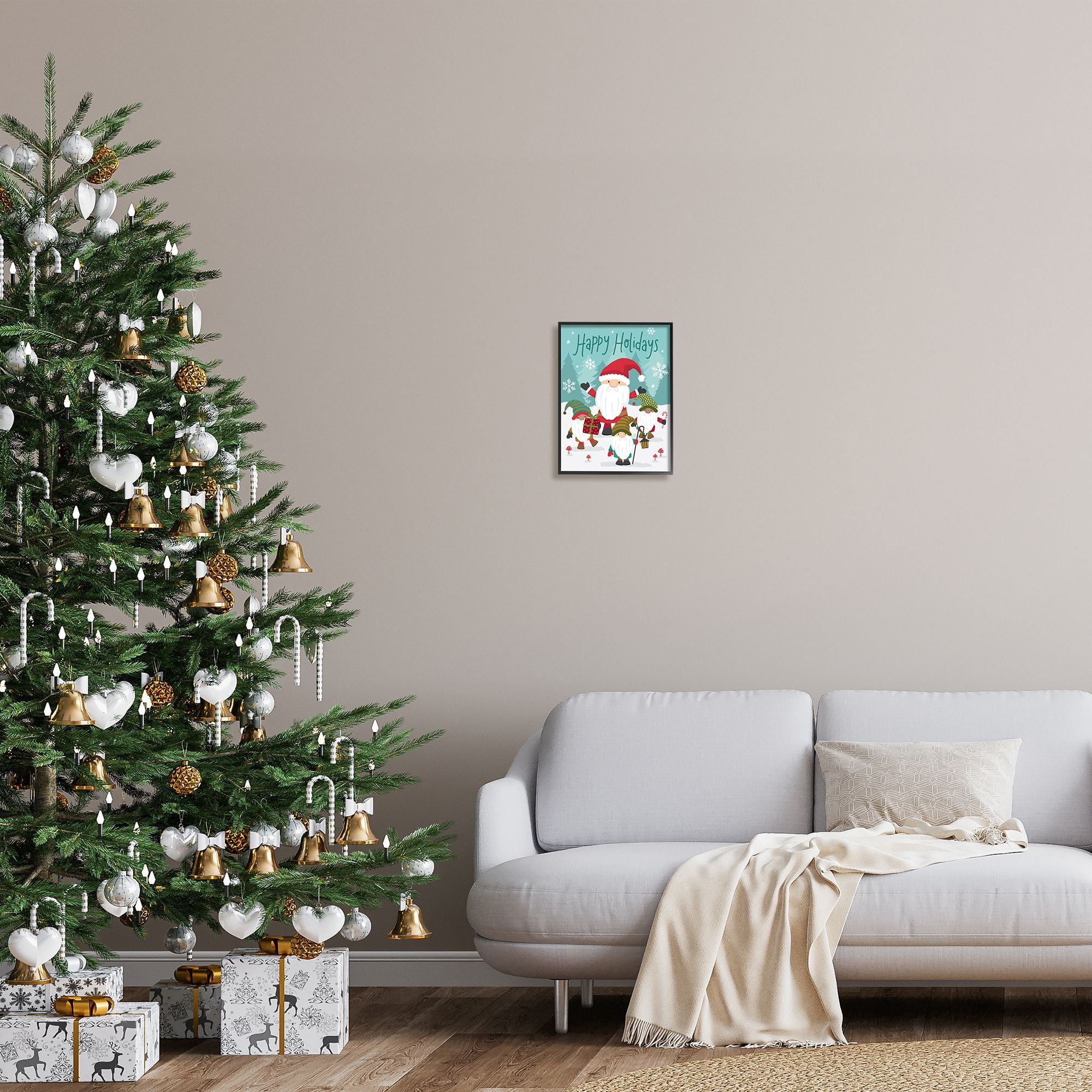 Stupell Indtries Happy Holidays Phrase Santa Cla Snowy Forest Gnomes,11 x 14,Design by Lisa Perry Whitebutton