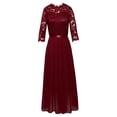 thumbnail image 4 of Glonme Women Bridesmaid Dresses Floral Print Prom Gown Lace Maxi Dress Wedding Formal Sundress 3/4 Sleeve Long Wine Red XXL, 4 of 7