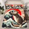 thumbnail image 2 of jejeloiu Kawaii Pet Cat Twin Sheet Sets,Japanese Wave Twin Fitted Sheet,Red Blue Beige Flat Sheet For Girls Boys,Super Cozy Room Decor,3 Pieces, 2 of 7