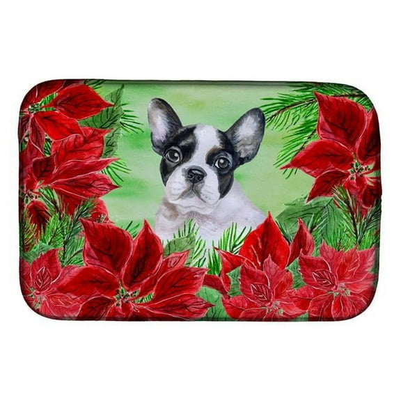 Carolines Treasures CK1358DDM French Bulldog Black & White Poinsettas Dish Drying Mat