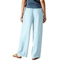 thumbnail image 3 of Women's Breathable Cotton Linen Beach Pants High Waist Wide Leg Loose Fit Summer Trousers Blue L, 3 of 3