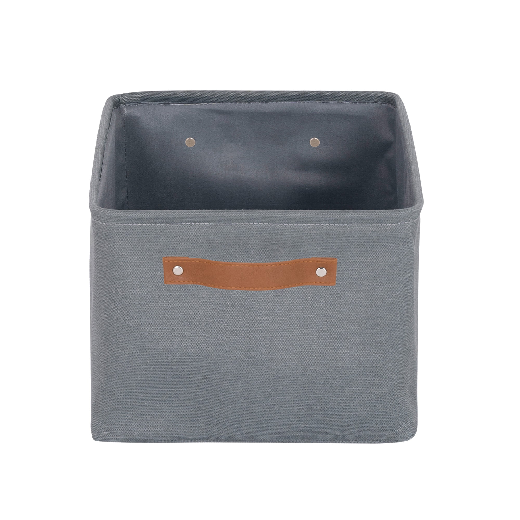 (4 pack) Mainstays Gray Canvas Fabric Decorative Storage Basket with Handles, 15 in x 8 in x 11 in