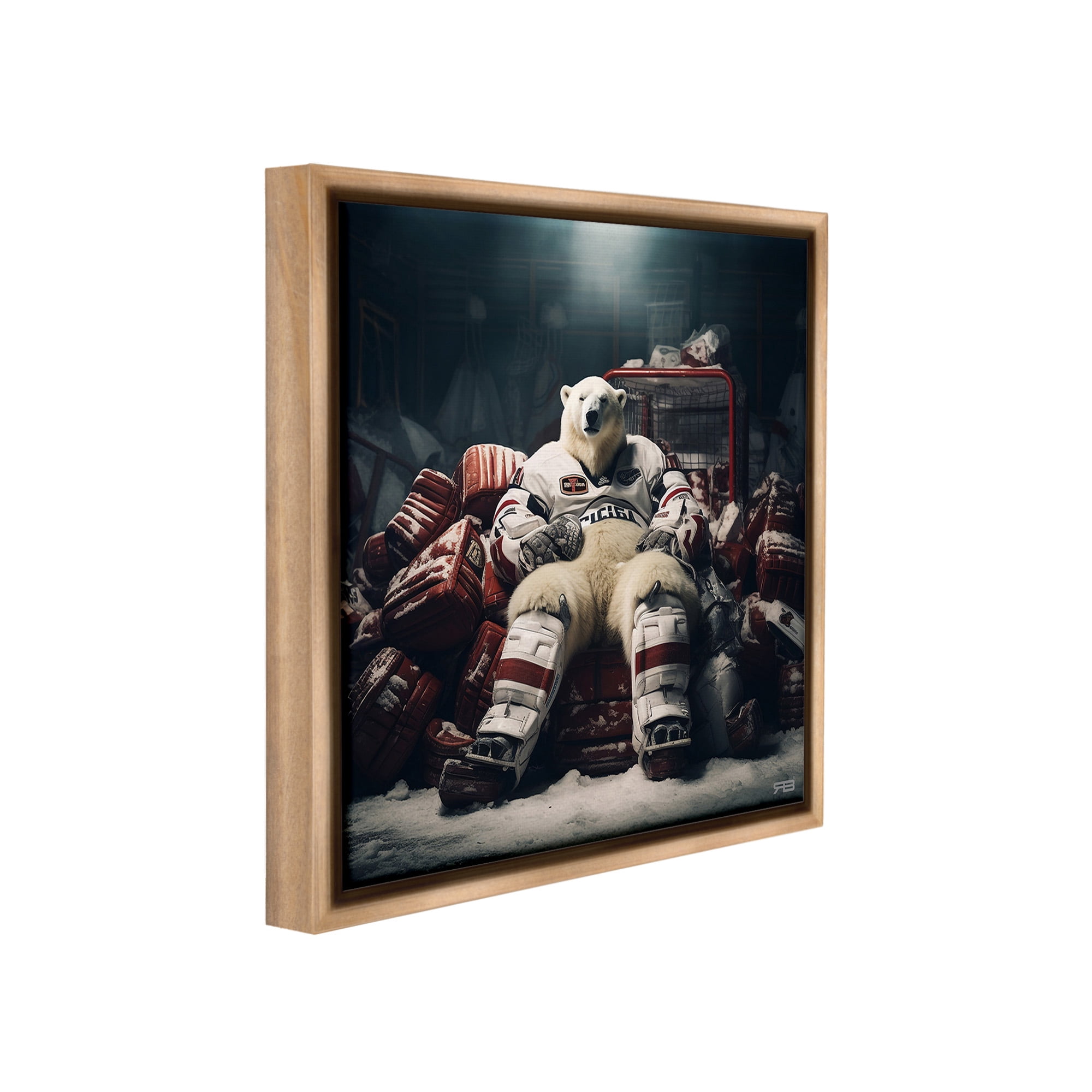 Stupell Industries Hockey Player Polar Bear Animals & Insects Painting Brown Floater Framed Canvas Art Print Wall Art, 18 x 18