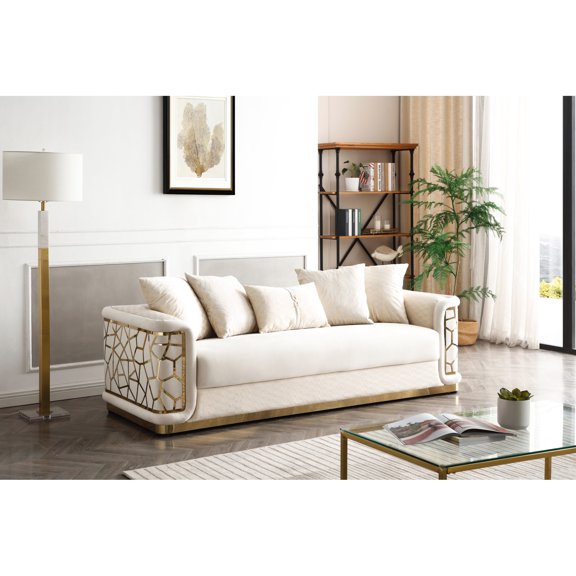 3-seat ivory sofa for gatherings / Unique fabric, kiln-dried frame