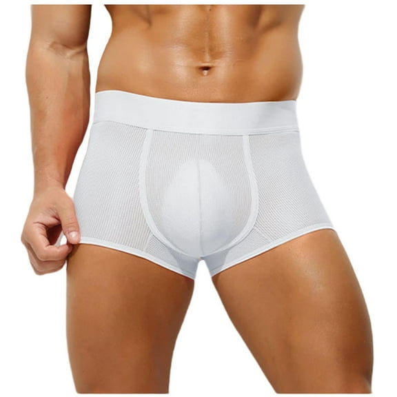 successthop Mens Underwear Silk Boxer Briefs Cool Mesh Trendy Sport Lightweight Breathable Solid Underpant White L