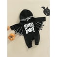 thumbnail image 3 of Baby Boys Halloween Jumpsuit, Letter/Ghost Print Hooded Batwing Sleeve Romper with Crotch Snaps, 3 of 9