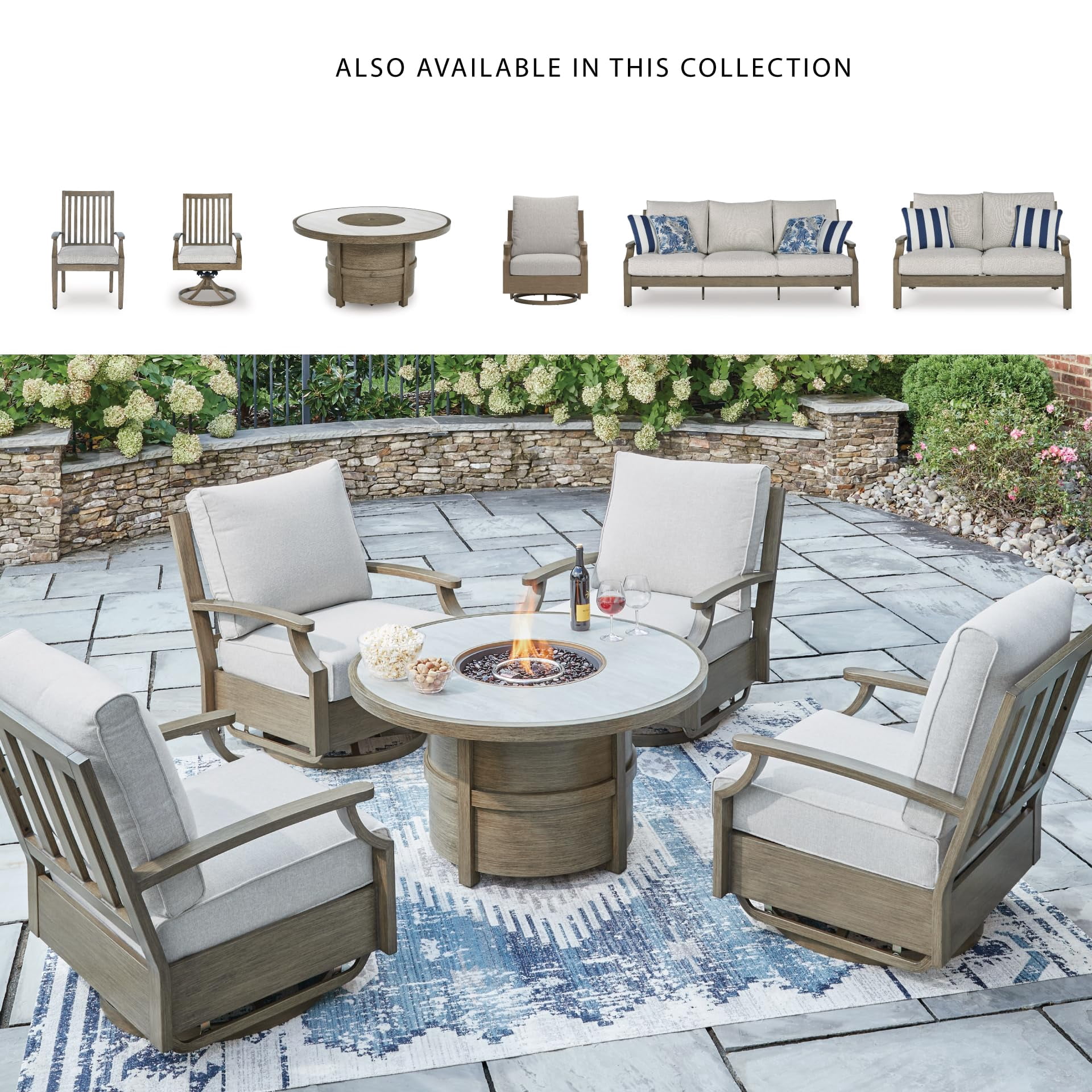 Bowery Hill Contemporary Beige Wicker / Rattan Fire Pit Table