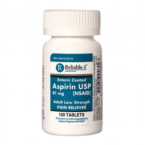 Reliable 1 Aspirin USP 81 Mg , Enteric Coated Adult Low Strength Pain