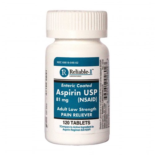 Reliable 1 Aspirin USP 81 Mg , Enteric Coated Adult Low Strength Pain