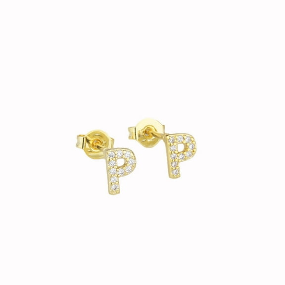 Bonjour Jewelers 14k Yellow Gold Created White Sapphire Initial P Letter Stud Earrings Plated