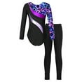 thumbnail image 2 of YEAHDOR Girls Long Sleeve Gym Suit Activewear Shiny Rhinestone Leotard with Leggings Sports Skating Outfit Neon Starry 12, 2 of 7
