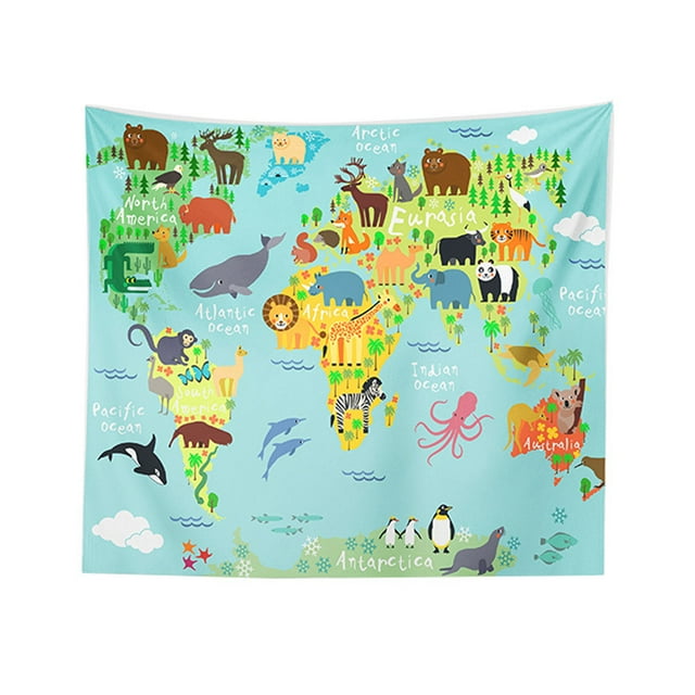 Tapiz de microtela con diseño de mapamundi en color, 150 x 100 cm