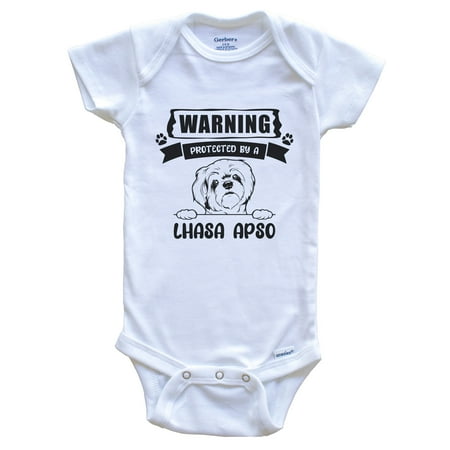 

Warning Protected By A Lhasa Apso Funny Cute Dog Breed Baby Bodysuit