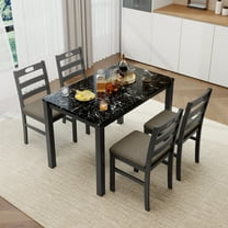 Alpha Joy Farmhouse Dining Table Set for 4, Faux Marble Rectangular Table with Solid Wood Paded Chairs