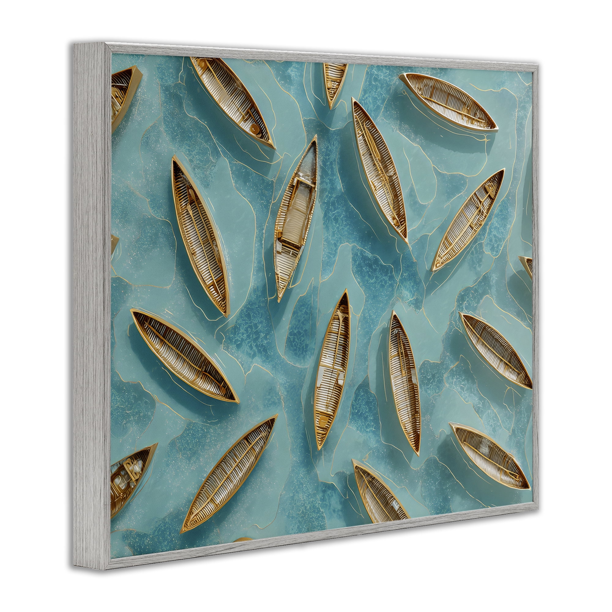 Harmonious Canoes on Water Gray Framed Giclee Art, design by Franklyn Gregory