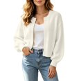 thumbnail image 2 of COMVALUE Women's Long Sleeve Open Front Knit Cropped Cardigan Sweaters Casual Drop Shoulder Short Shrugs Sweater Coats (White, M), 2 of 5