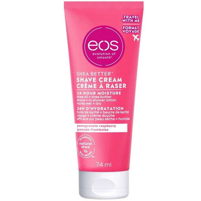 eos Shea Better Moisturizing Shaving Cream, Travel Size, Pomegranate Raspberry, 24HR Hydration