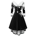 thumbnail image 3 of CHCNHAC Costumes de Noël pour Femmes 2025 Hiver Rétro Robe Hepburn Grande Taille Tendance Manches Longues Col en V Robe Cocktail Imprimé Flocon de Neige Mignon Robe Ligne a, 3 of 6
