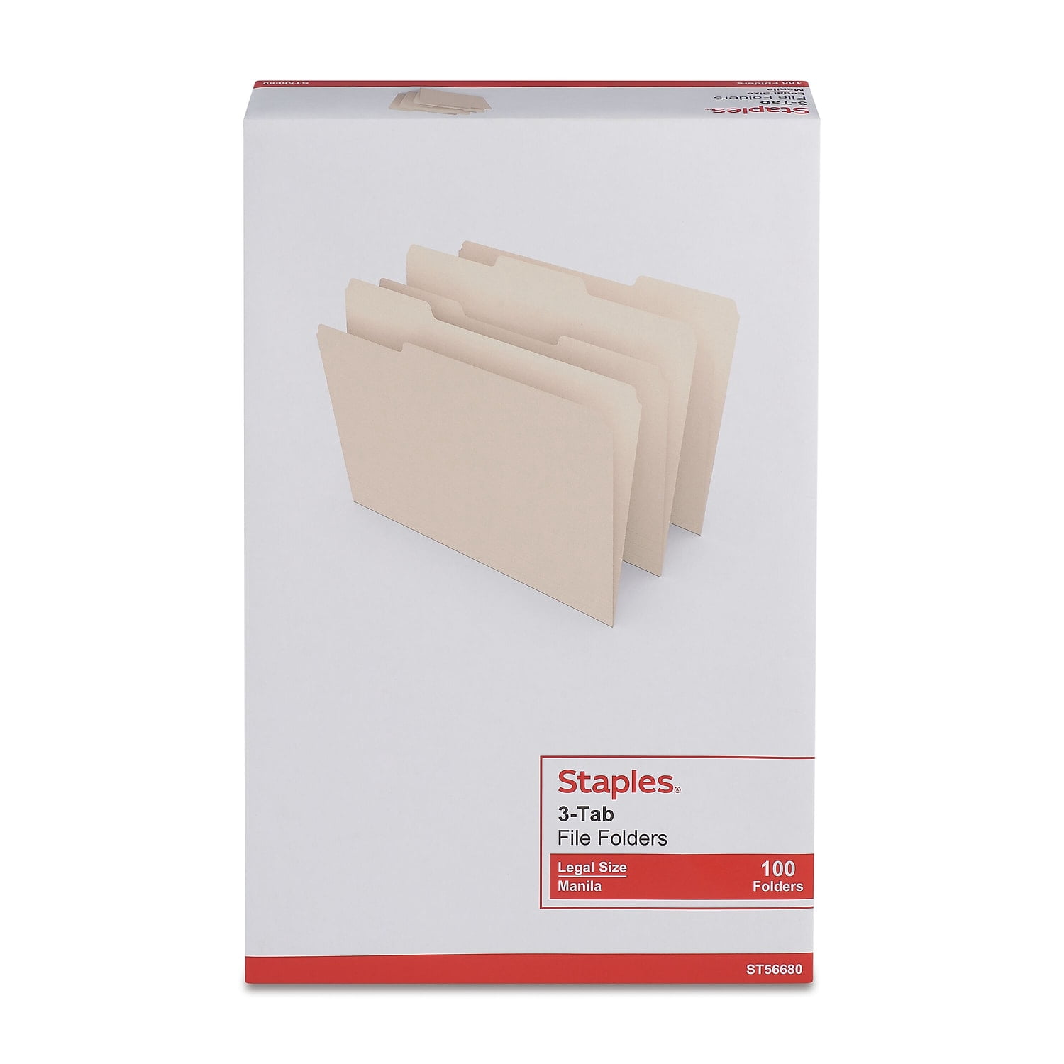 Staples Manila 3-Tab File Folders Legal Assorted Position 100/Box TR56680