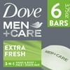 Dove Bar 3 in 1 Cleanser for Body, Face, and Shaving Extra Fresh Body and Facial Cleanser More Moisturizing Than Bar Soap to Clean and Hydrate Skin 3.75 oz, 6 Bars