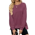thumbnail image 5 of New Autumn Winter 2025 Solid Color Ribbed Round Neck Long Sleeve Loose-Fit Sweatshirt For Women, 5 of 8