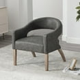thumbnail image 3 of Modern Accent Armchair with Weathered Rubberwood Legs, Barrel Dining Chair with Hollow-Out Back, PU Upholstered Chair for Living Room Bedroom Cafes Dining Room Reception, Gray, 3 of 9