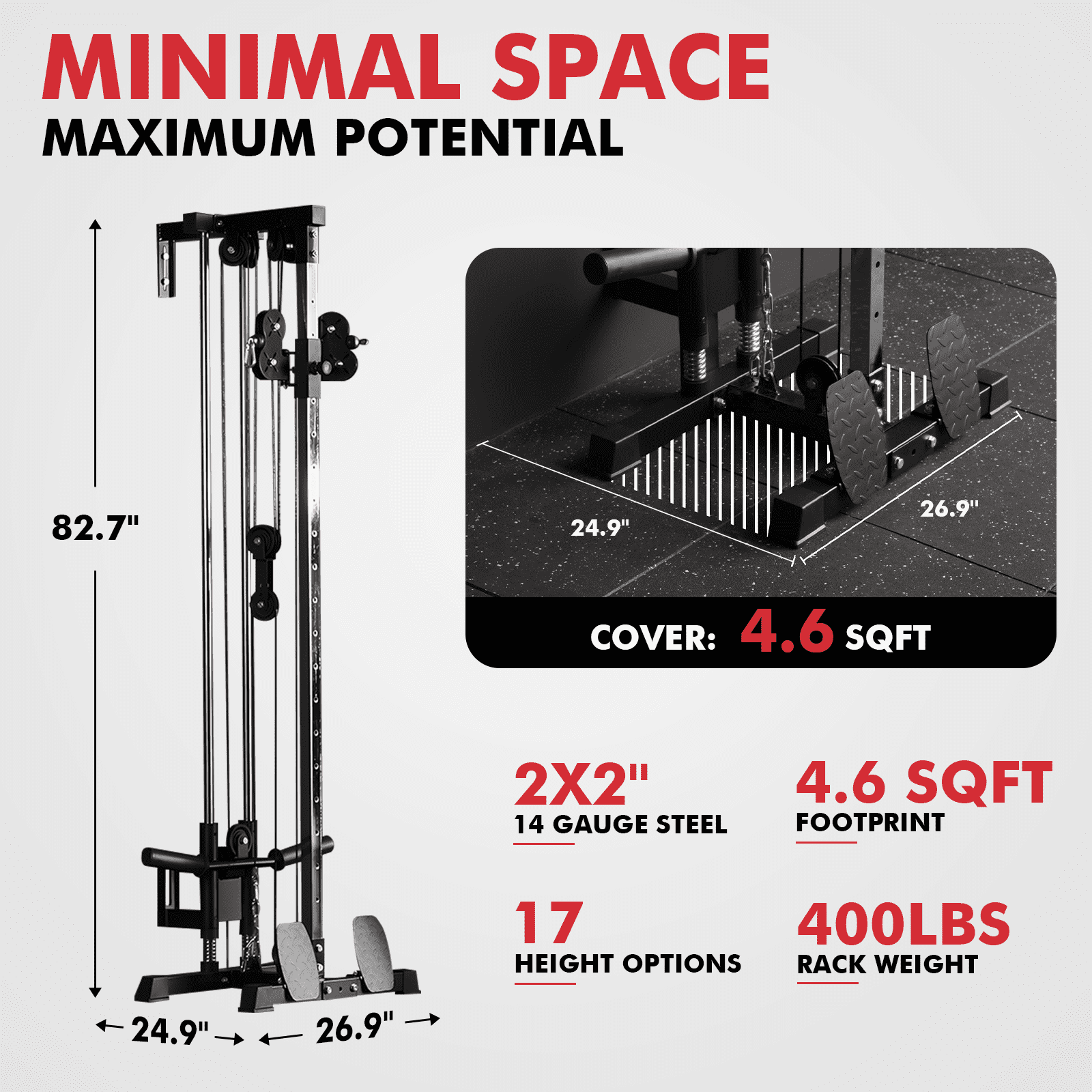 Mikolo Cable Crossover Machine, Lat Pull Down Machine, Wall Mounted Pulley Tower functional trainer with Adjustable 26 Positions Dual Pulley System, Lat Pulldown Cable Training for Home Gym Fitness