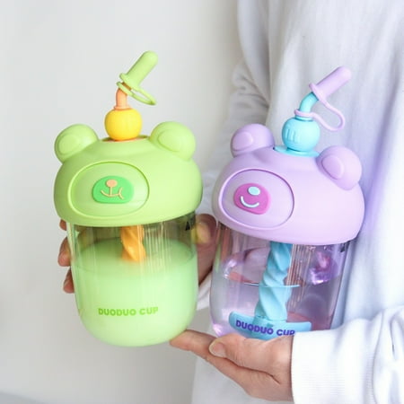 

600ml Children Straw Cup with Straw Lid Cartoon Ears Large Capacity Leak-proof Portable Drinking Plastic Cup Outdoor Girl Cute Drink Bottle Birthday Gift
