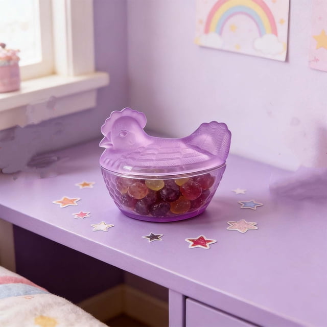Tarro de cristal para caramelos de pollo con tapa – Colorido recipiente artesanal para fruta seca, aperitivos y decoración del hogar
