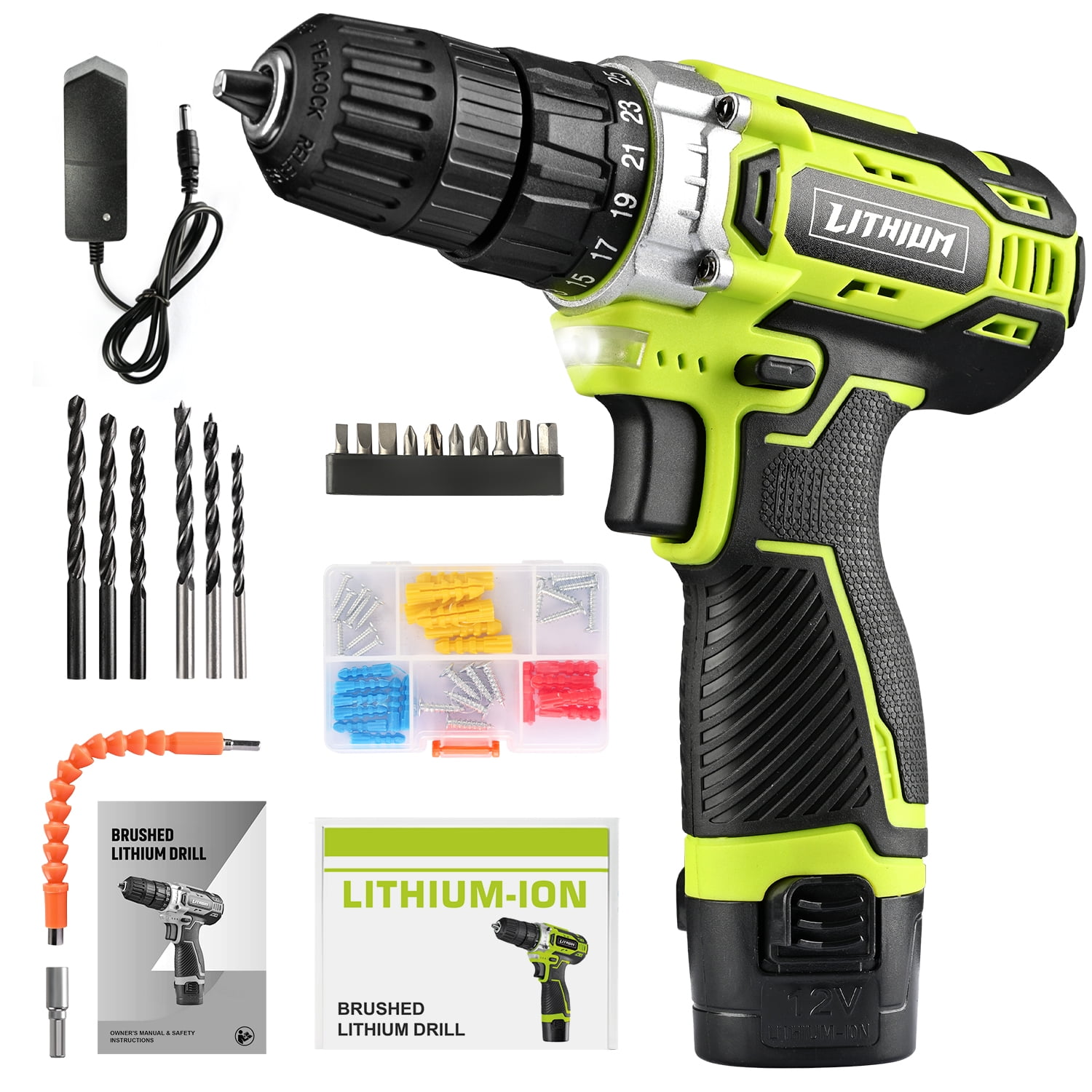 GOXAWEE 12V Rechargeable Handheld Power Drill Lightweight with 2 Batteries 100pcs Set Tool Case 3 8 Chuck Walmart