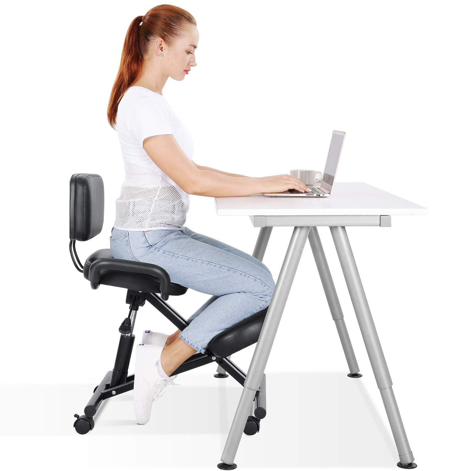 Adjustable Height for Home Office Computer Desk, Ergonomic Kneeling Chair 