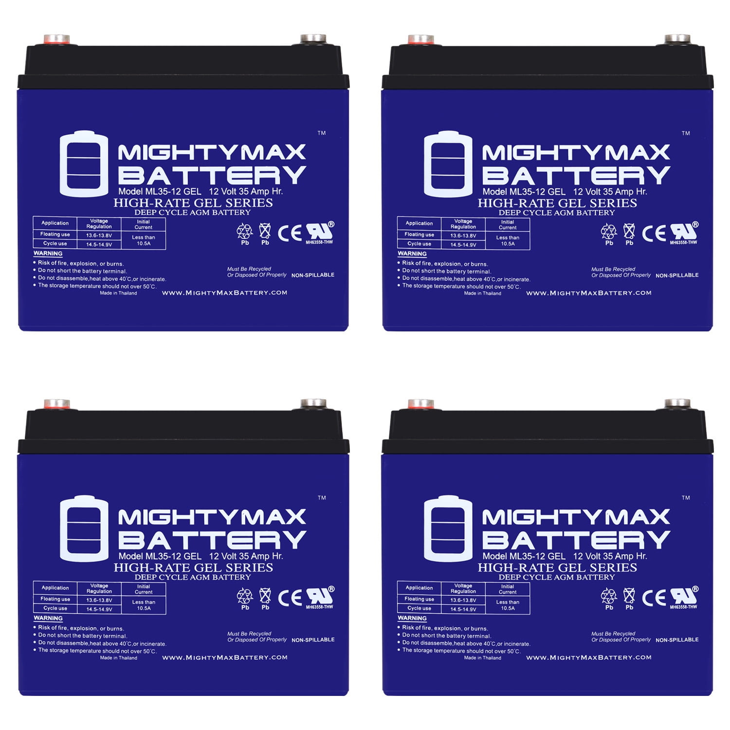 12V 35AH GEL Replaces Goal Zero Yeti 400 Solar Generator - 4 Pack