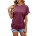 thumbnail image 2 of WREESH Women's Ruched Tunic Tops Fashion Round Neck Short Sleeve Solid Color Loose Blouse Outfit Wine, 2 of 5
