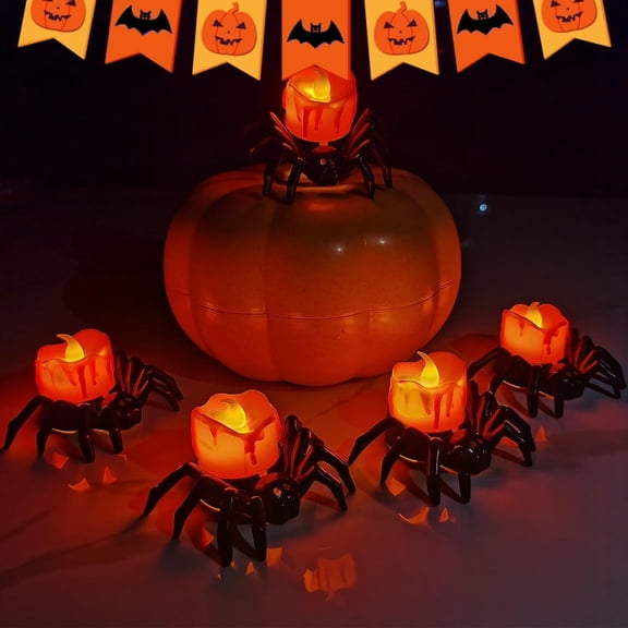 Toopower 6pc Halloween Spider Candles Lights,Pumpkin Decorations Lights,Led Light Candles,Halloween Decorations Indoor[Energy Class A]