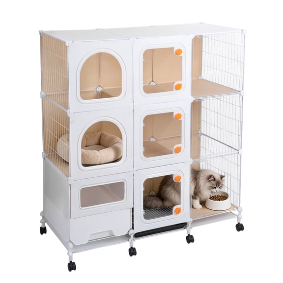 Wliqien Indoor Cat Cage with Litter Box, Large Enclosures Cat House with Wheels, Luxury Cat Villa Playpen, Small Animal Dog Kennel, 42"x 18.2" x 34"/42"x 18.2" x 46"