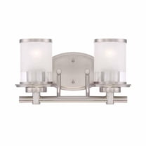 Open Box Hampton Bay Truitt 14.2 in. 2-Light Brushed Nickel Modern Transitional Vanity with Frosted and Clear Edge Glass Shades