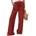 thumbnail image 2 of Women's Soft Fabric Stretchy Straight Leg Pants, Elastic Waist Pull On Trousers with Tummy Control, Casual Comfortable Wide Leg Pants for Office Daily Wear Walking | TruHer,Red M, 2 of 9