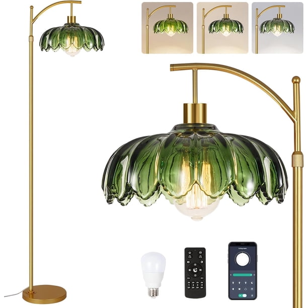 Lámpara de Piso ZECOXOL de Vidrio con Control Remoto y Pantalla Verde