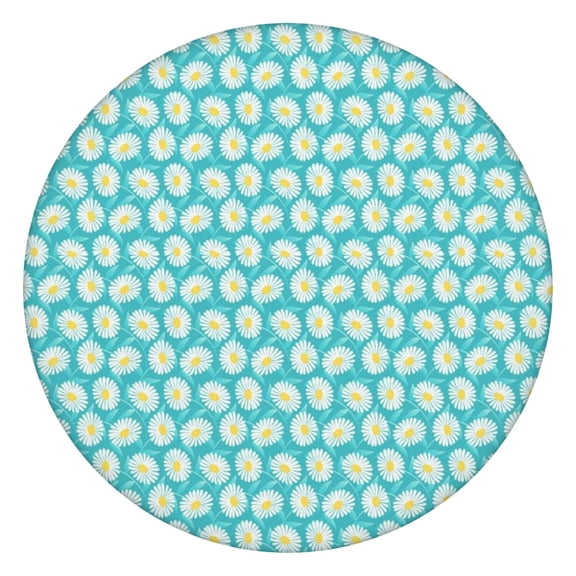 Turquoise Daisy Flower Floral Pattern Round Fitted Tablecloth with Elastic Edge,Dining Table Cover Waterproof,Outdoor Round Tablecloth for Camping,Dining,Indoor and Outdoor